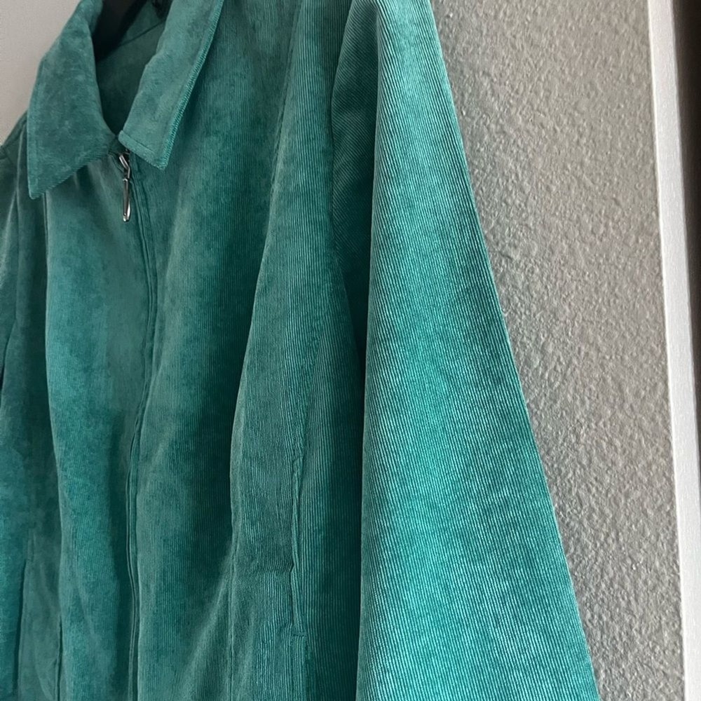 Christopher & Banks SZ Medium Green Teal Velvety Cord Jacket Fall Spring Cinched - Picture 4 of 16